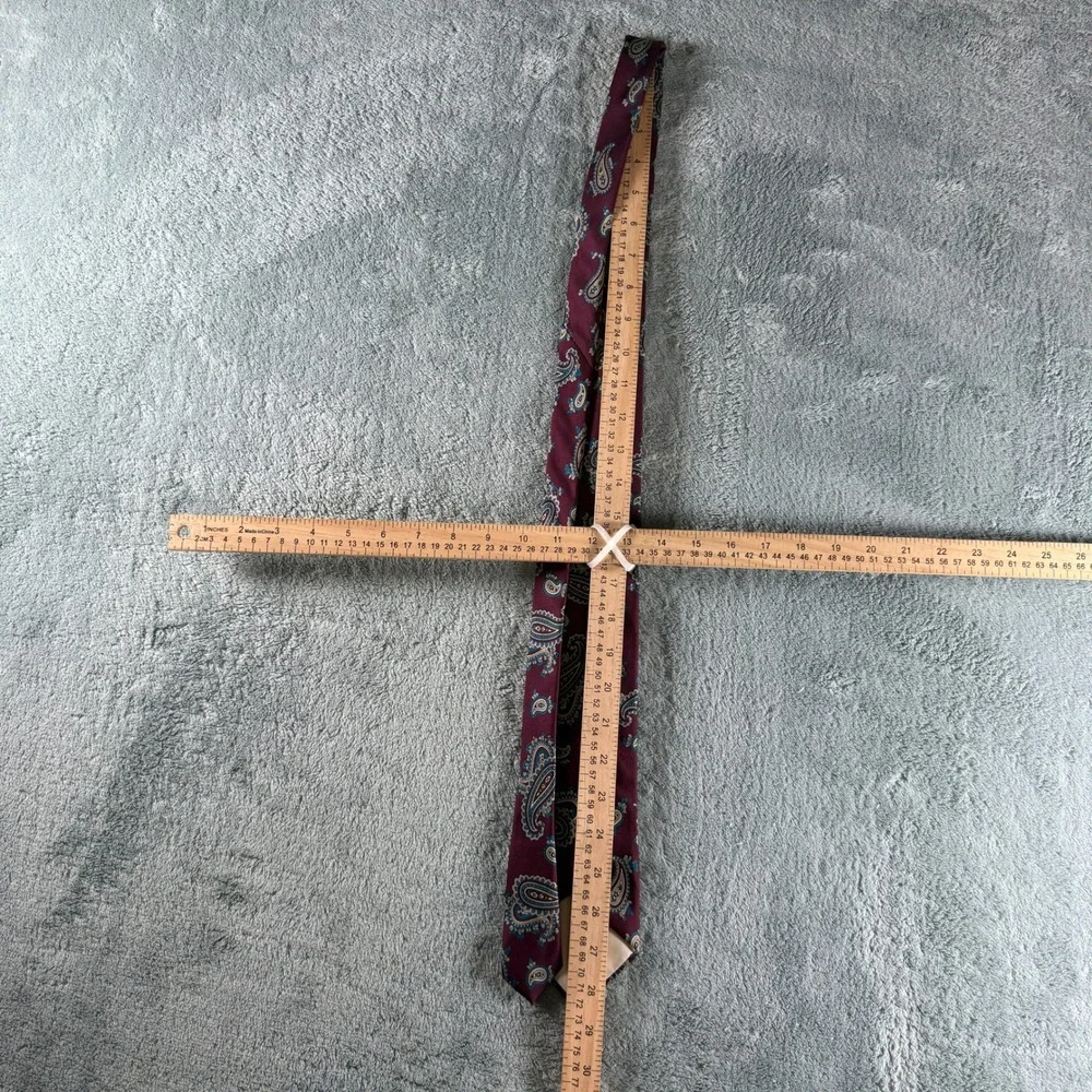 Burgundy Paisley Silk Blend Necktie Teal Tan Navy Pattern Mens Formal Tie